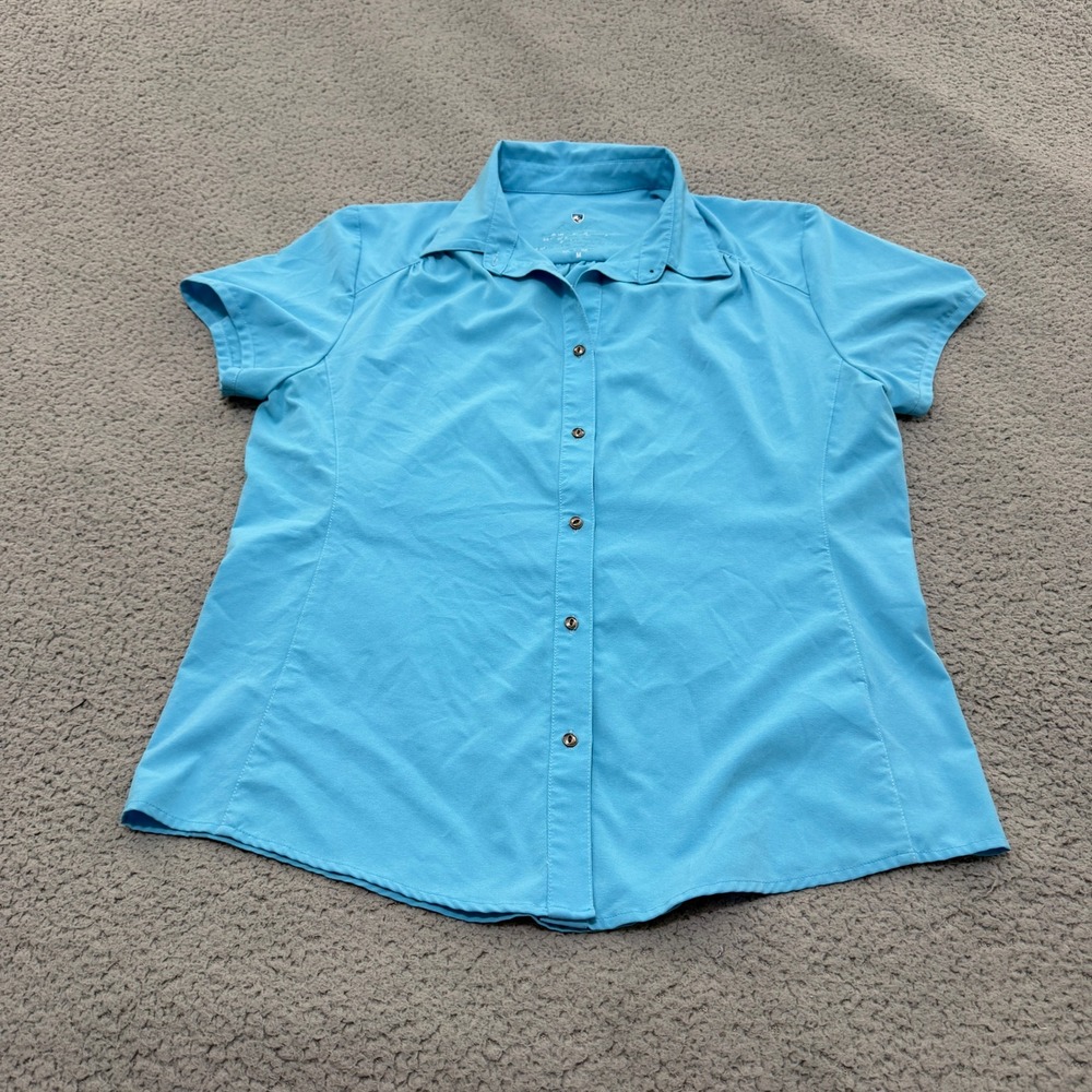 Kuhl Button Down Hiking Shirt Womens Size M Turquoise Blue Short Sleeve